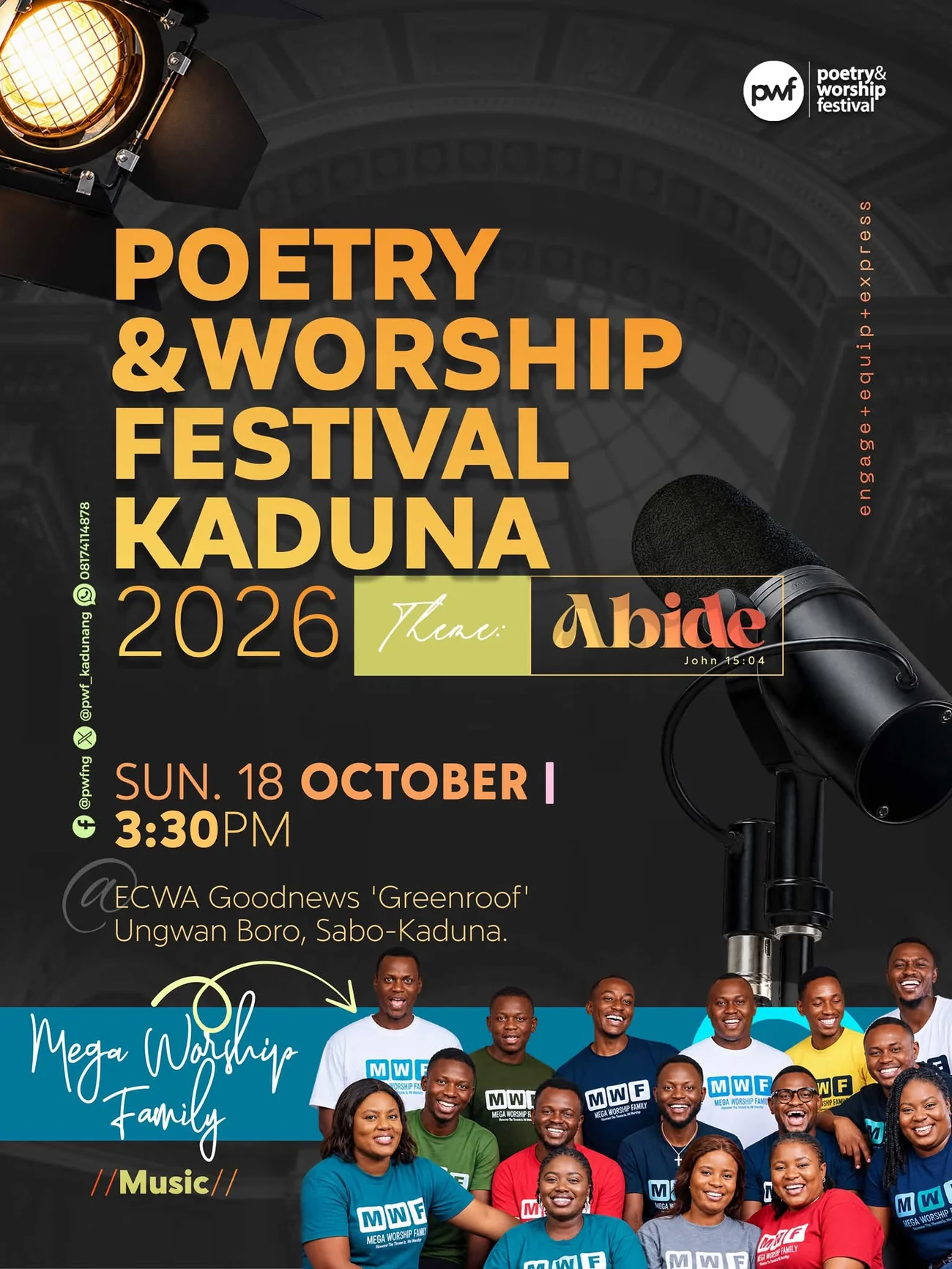 Mega Worship Family Choir ABIDE 2026 music performance poster